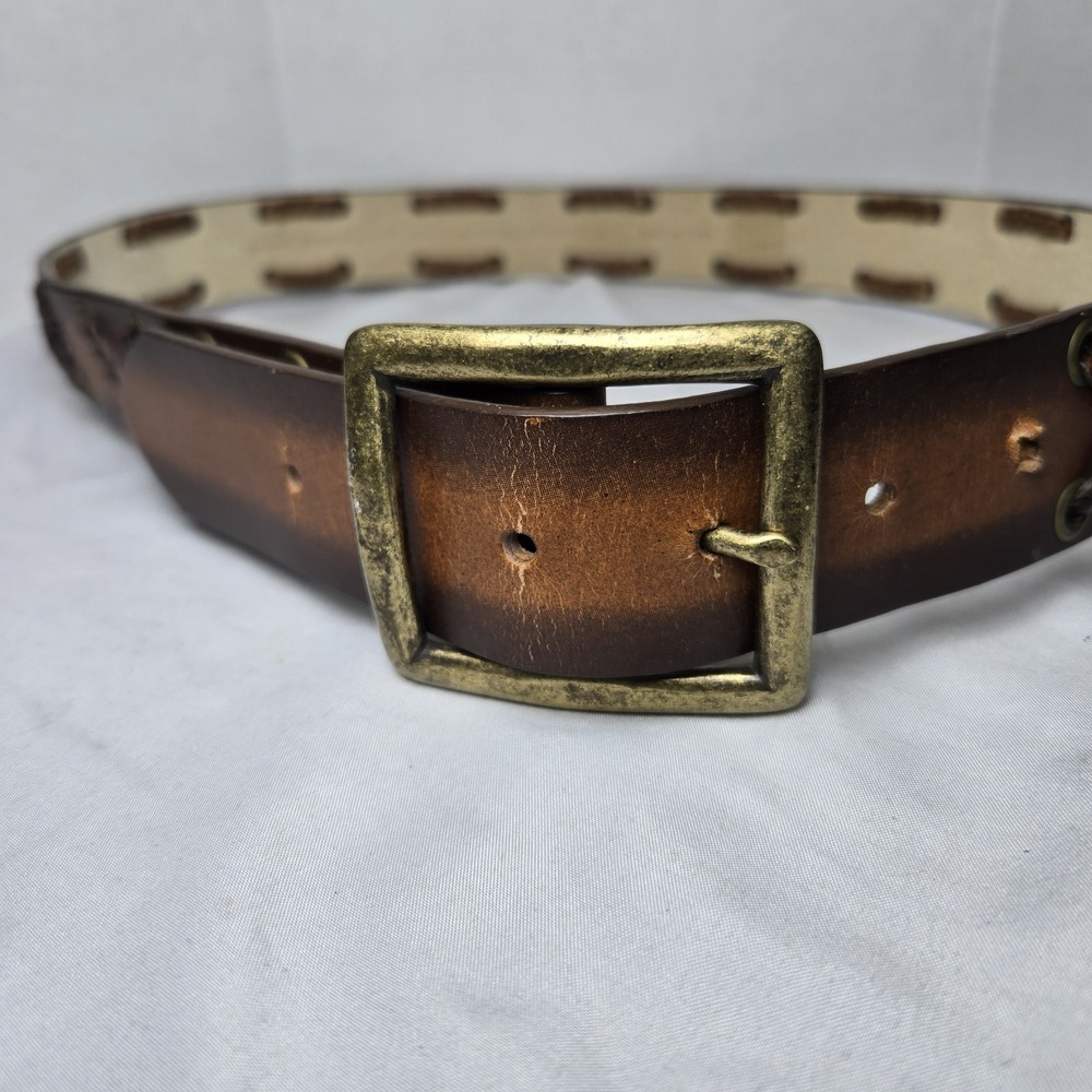 Faded Glory Brown Bonded Leather Belt X Design Braid Womens Large Western Retro